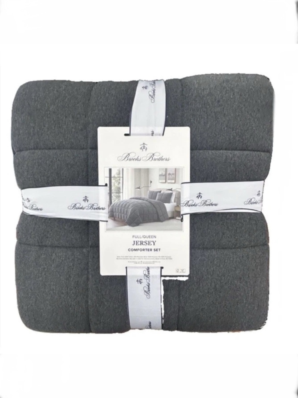 Brooks Brothers Charcoal Gray Jersey Full/Queen Comforter Set 90”x90”